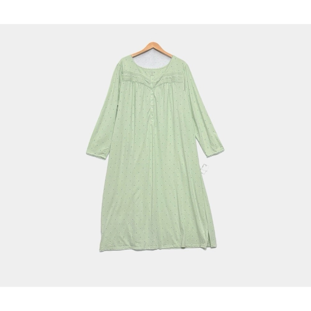 Croft & Barrow Nightgown 3X Green Sweetheart Floral Lace Trim Long Slv Maxi NEW